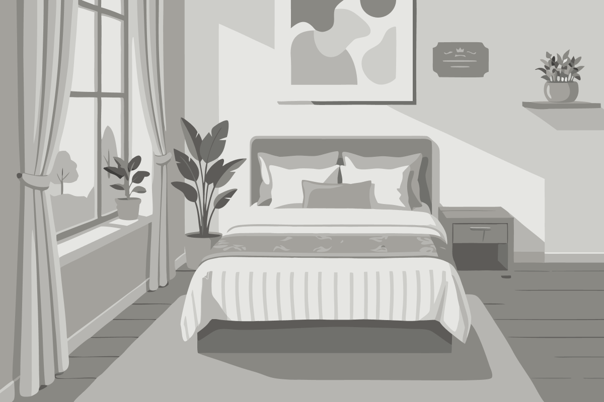 Cama individual en dormitorio mixto